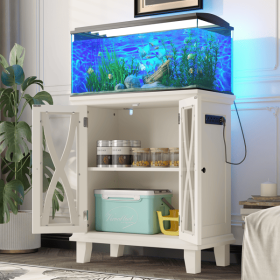 20 Gallon Fish Tank Stand with Power Outlets(4 AC 2 USB), Farmhouse Decorative Aquarium Stand Furniture with Adjustable Shelves