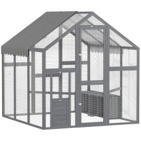 Large Wooden Chicken Run With Waterproof & Anti-UV Cover, For 6-8 Chickens, For Backyard, Farm, 5.5 X 6 X 6 (Option: Grey)