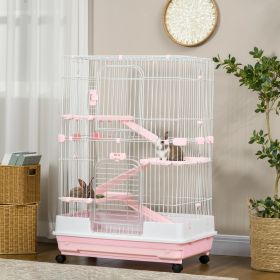 L 4-Level Small Animal Cage Rabbit Hutch with Universal Lockable Wheels (Option: Pink-835x380x555 mm)