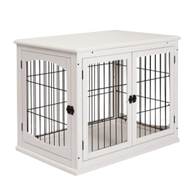 Small Kennel End Table With Two Open Sides And Lockable Door (Option: White)