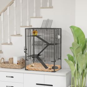 4 Tier Hamster Cage with Deep Tempered Bottom (Option: Black-700x500x360 mm)