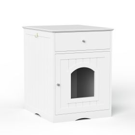 Wooden Pet House Litter Box Fence With Drawers (Option: White)