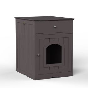 Wooden Pet House Cat Litter Box Enclosure With Drawer, Side Table Indoor Pet Crate (Option: Brown)