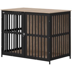 39 Dog Crate Furniture W Anti-Chew Resistant Mesh, Anti-Escape Single Door, For Large Dogs, Walnut Brown (Option: Brown)