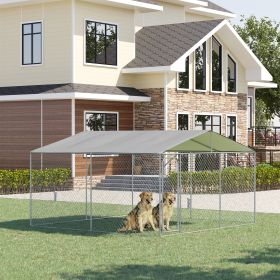Dog Kennel Heavy Duty Playpen with Galvanized Secure Lock Sidewalls and Waterproof Cover for Backyard & Patio (Option: Silver-1735x410x120 mm)