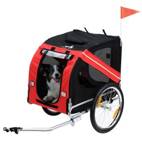 Dog Bike Trailer With Easy Folding Cart Frame, Large Wheels, 3 Entrances, Mesh Screen, For Dogs Within 44 Lbs, Red & Black (Option: Red)