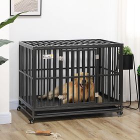 44'' Strong Pet Dog Crate Mobility Cage w/ Playpen & Removeable Tray (Option: Black-1140x810x210 mm)