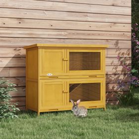 Wooden Bunny Hutch with Ramp, Indoor/Outdoor, Yellow (Option: Yellow-1050x520x265 mm)