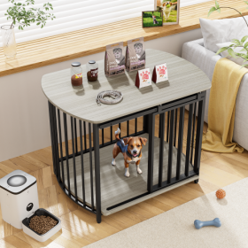 31.5 Furniture Style Dog Crate For Small And Medium Dogs, Wooden Cage Indoor Kennel Furniture, Modern Dog Crate End Table With Double-Doors (Option: Gray)