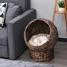Handmade Wicker Elevated Cat Bed With Cushion Dark Brown For Kittens (Option: Dark Brown)