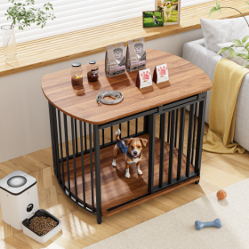 31.5 Furniture Style Dog Crate For Small And Medium Dogs, Wooden Cage Indoor Kennel Furniture, Modern Dog Crate End Table With Double-Doors (Option: Brown)